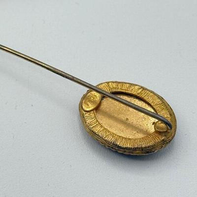 LOT 138: Gorgeous Vintage Hat Stick Pins: Cloisonne, Crown, Blue Stones & Needlepoint