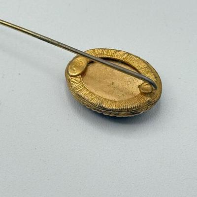 LOT 138: Gorgeous Vintage Hat Stick Pins: Cloisonne, Crown, Blue Stones & Needlepoint