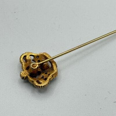 LOT 138: Gorgeous Vintage Hat Stick Pins: Cloisonne, Crown, Blue Stones & Needlepoint
