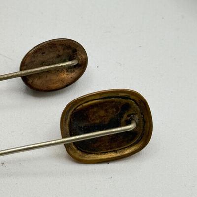 LOT 138: Gorgeous Vintage Hat Stick Pins: Cloisonne, Crown, Blue Stones & Needlepoint