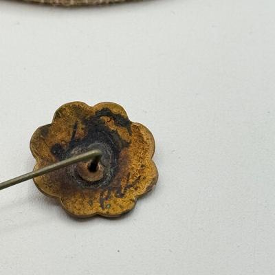 LOT 138: Gorgeous Vintage Hat Stick Pins: Cloisonne, Crown, Blue Stones & Needlepoint