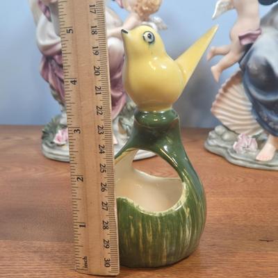 LOT 141: Grandeur Noel Hand-Painted Porcelain Angel Set, Vintage Glazed Ceramic Pitcher, Pennsbury Pottery Folk Art Slick Chick Yellow...