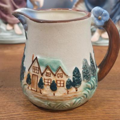 LOT 141: Grandeur Noel Hand-Painted Porcelain Angel Set, Vintage Glazed Ceramic Pitcher, Pennsbury Pottery Folk Art Slick Chick Yellow...