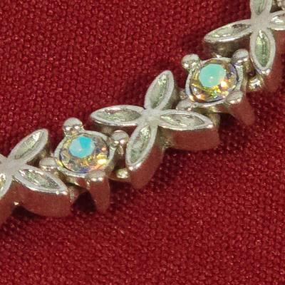 LOT 143: Premier Designs Aurora Flower Rhinestone Necklace & Bracelet and Vintage Rhinestone Flower Brooch