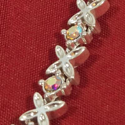 LOT 143: Premier Designs Aurora Flower Rhinestone Necklace & Bracelet and Vintage Rhinestone Flower Brooch