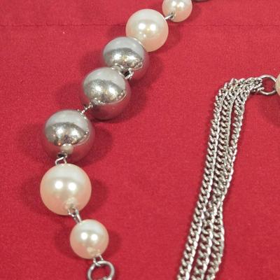 LOT 144: Silver-tone Bow Rhinestone Necklace, Premier Designs Murano Art Glass Style Beaded Necklace & Bracelet, Silver-tone Chain...