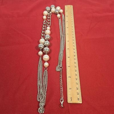 LOT 144: Silver-tone Bow Rhinestone Necklace, Premier Designs Murano Art Glass Style Beaded Necklace & Bracelet, Silver-tone Chain...