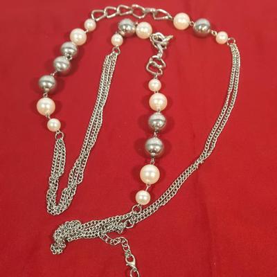 LOT 144: Silver-tone Bow Rhinestone Necklace, Premier Designs Murano Art Glass Style Beaded Necklace & Bracelet, Silver-tone Chain...