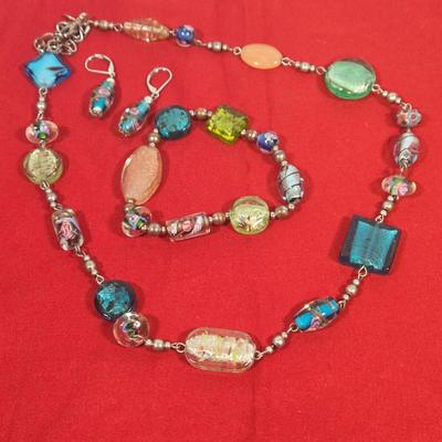 LOT 144: Silver-tone Bow Rhinestone Necklace, Premier Designs Murano Art Glass Style Beaded Necklace & Bracelet, Silver-tone Chain...