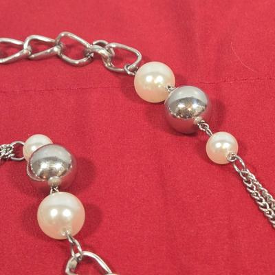 LOT 144: Silver-tone Bow Rhinestone Necklace, Premier Designs Murano Art Glass Style Beaded Necklace & Bracelet, Silver-tone Chain...