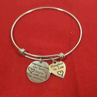 LOT 146: Silver-tone Bangle Bracelets with Charms, Alex and Ani Necklace, and Premier Designs White Hot Watch