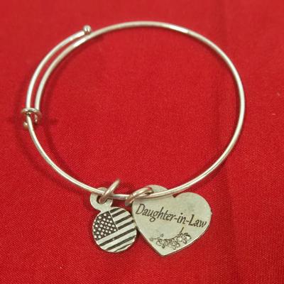 LOT 146: Silver-tone Bangle Bracelets with Charms, Alex and Ani Necklace, and Premier Designs White Hot Watch
