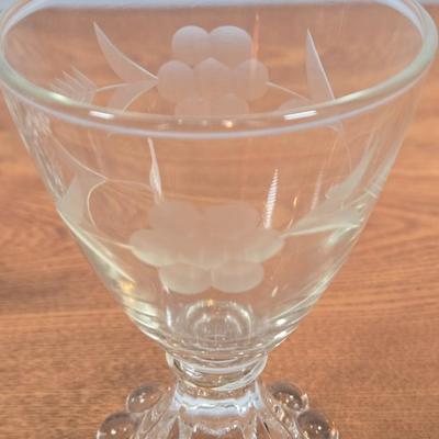 LOT 149: Vintage Ivy Etched Boopie Base Cocktail Glasses, Etched Glass Pilsner Glasses, Vintage Fostoria Century Glass Bowl Flared...