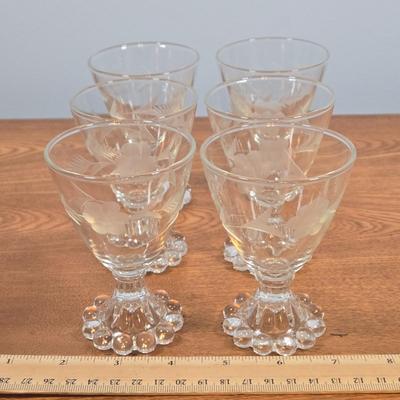 LOT 149: Vintage Ivy Etched Boopie Base Cocktail Glasses, Etched Glass Pilsner Glasses, Vintage Fostoria Century Glass Bowl Flared...