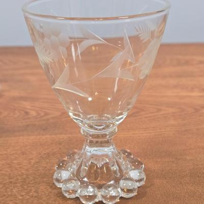 LOT 149: Vintage Ivy Etched Boopie Base Cocktail Glasses, Etched Glass Pilsner Glasses, Vintage Fostoria Century Glass Bowl Flared...