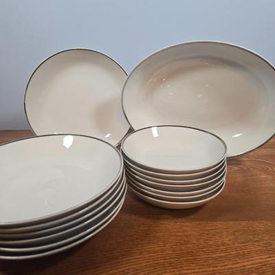 LOT 150: Vintage Harmony House China Set/ 8 Dinner Plates, 8 Salad Plates, 7 Soup Bowls, 7 Dessert Bowls, 1 Serving Bowl, 8 Cups &...