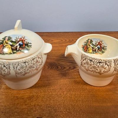 LOT 151: Vintage Sebring Pottery Chantilly Dinnerware/ 8 Dinner Plates, 8 Soup Bowls, 4 Dessert Plates, 4 Dessert Bowls, and Creamer...