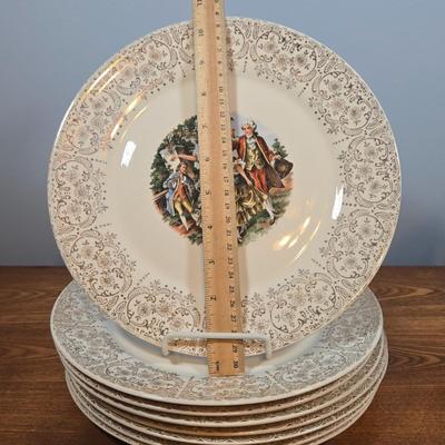 LOT 151: Vintage Sebring Pottery Chantilly Dinnerware/ 8 Dinner Plates, 8 Soup Bowls, 4 Dessert Plates, 4 Dessert Bowls, and Creamer...