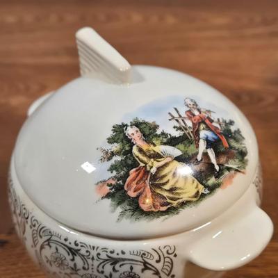 LOT 151: Vintage Sebring Pottery Chantilly Dinnerware/ 8 Dinner Plates, 8 Soup Bowls, 4 Dessert Plates, 4 Dessert Bowls, and Creamer...