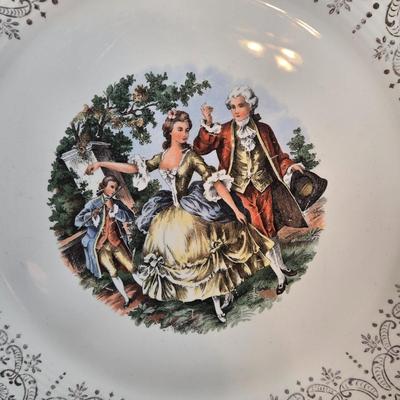 LOT 151: Vintage Sebring Pottery Chantilly Dinnerware/ 8 Dinner Plates, 8 Soup Bowls, 4 Dessert Plates, 4 Dessert Bowls, and Creamer...