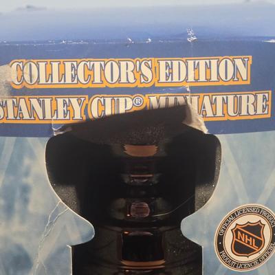 LOT 153: Rick MacLeish and Bill Barber Signed Puck and Collector's Edition Stanley Cup Miniature