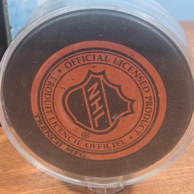 LOT 153: Rick MacLeish and Bill Barber Signed Puck and Collector's Edition Stanley Cup Miniature