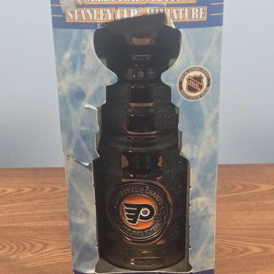 LOT 153: Rick MacLeish and Bill Barber Signed Puck and Collector's Edition Stanley Cup Miniature
