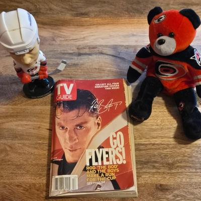 LOT 157: Hockey Cards Featuring Lindros, LeClair, Boucher, and More/ Rod Brind'Amour Autographed Photo with COA, Cards, Bobble Head,...