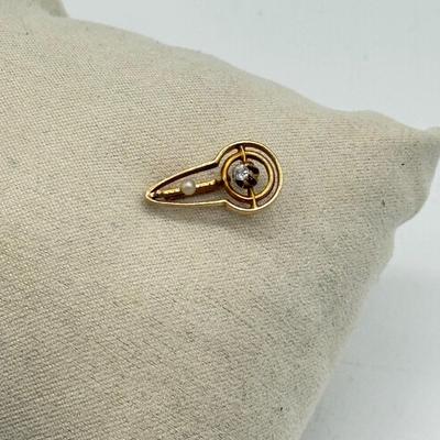 LOT 181: 14k Gold Antique Diamond & Seed Pearl Hat Pin (1.3g)