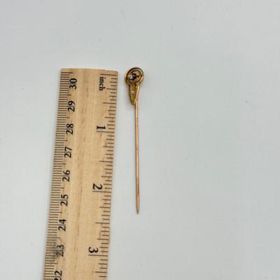 LOT 181: 14k Gold Antique Diamond & Seed Pearl Hat Pin (1.3g)