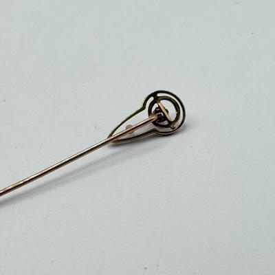 LOT 181: 14k Gold Antique Diamond & Seed Pearl Hat Pin (1.3g)