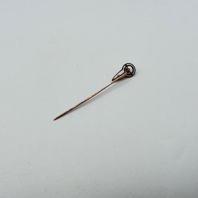 LOT 181: 14k Gold Antique Diamond & Seed Pearl Hat Pin (1.3g)