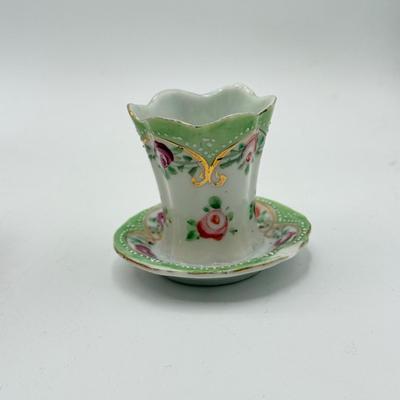 LOT 187: Vintage Hand Painted Porcelain Holders- two are for stick pins- 2 are for matches/toothpicks