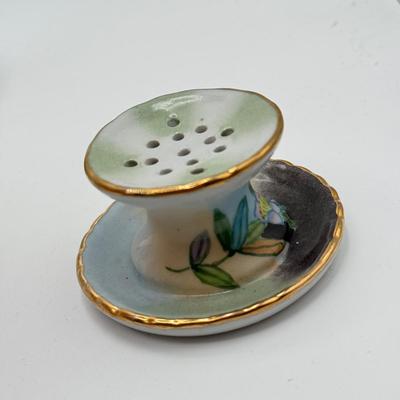 LOT 187: Vintage Hand Painted Porcelain Holders- two are for stick pins- 2 are for matches/toothpicks