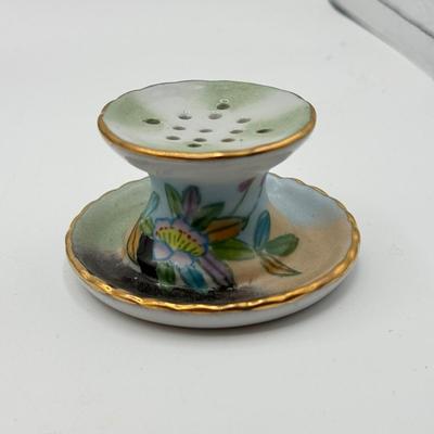 LOT 187: Vintage Hand Painted Porcelain Holders- two are for stick pins- 2 are for matches/toothpicks
