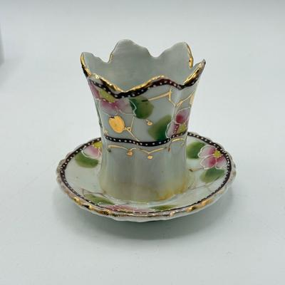 LOT 187: Vintage Hand Painted Porcelain Holders- two are for stick pins- 2 are for matches/toothpicks