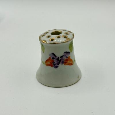 LOT 187: Vintage Hand Painted Porcelain Holders- two are for stick pins- 2 are for matches/toothpicks