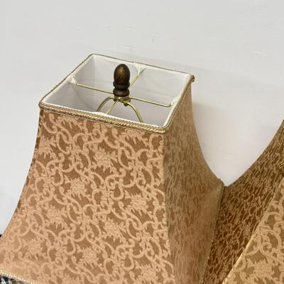 LO 188: Beautiful Pair of Working 30” Marble Base Lamps w/ Beaded Fringe Shades (heavy)