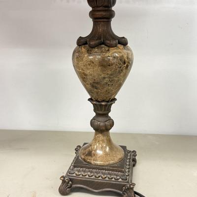 LO 188: Beautiful Pair of Working 30” Marble Base Lamps w/ Beaded Fringe Shades (heavy)