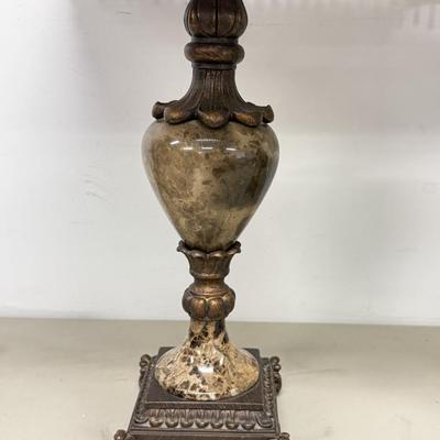 LO 188: Beautiful Pair of Working 30” Marble Base Lamps w/ Beaded Fringe Shades (heavy)