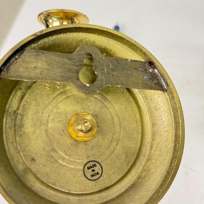 LOT 192: Pair of Wall-Mounted Brass Candlestick Holders made in India w/ Blue Candlesticks