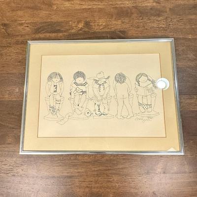 Vintage Framed Art Deco Pottytime Signed Lithographs With COA Cathie Physioc