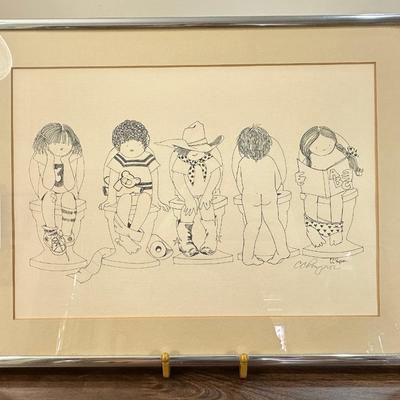 Vintage Framed Art Deco Pottytime Signed Lithographs With COA Cathie Physioc
