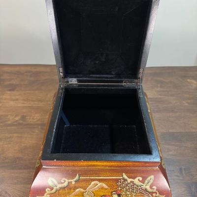 Unique Wood Lidded Box With Asian Design On Side 10x 10 X 10
