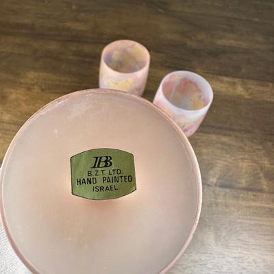 Vintage Kera Suchit Yehud Israel Hand Painted Case Glass Vase Orig Sticker