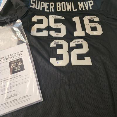 RAIDERS SB MVP AUTOGRAPHED JERSEY 3 SIGS BILETNIKOFF PLUNKETT ALLEN BECKETT COA