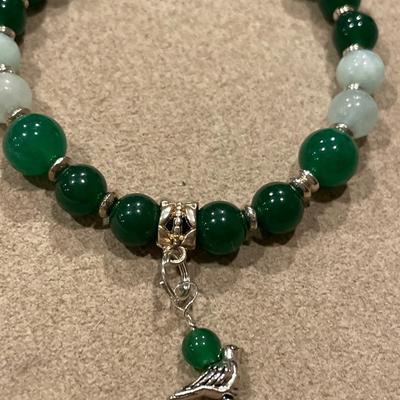 Chrysoprase and jade bracelet and earrings