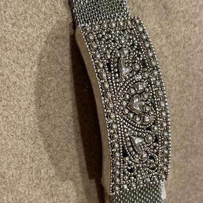 Coro clip ons, dichroic glass pendant and mesh heart bracelet