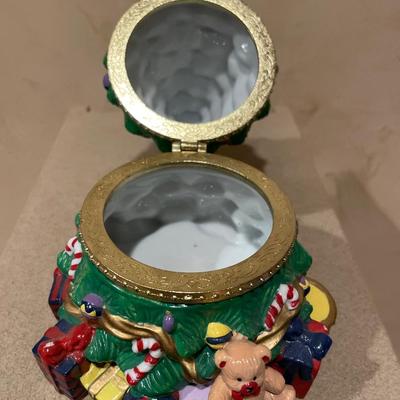 7” tall Christmas tree trinket box