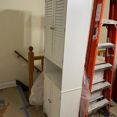 Freestanding Bathroom Storage Cabinet with Shutter Doors and Adjustable Shelves, Toilet Vanity Cabinet - White